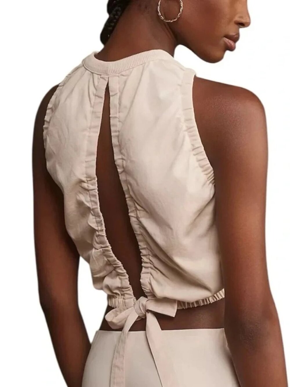 Pilcro Anthropologie Sleeveless Crop Top Sz M Open Back Tie Waist Pink Summer